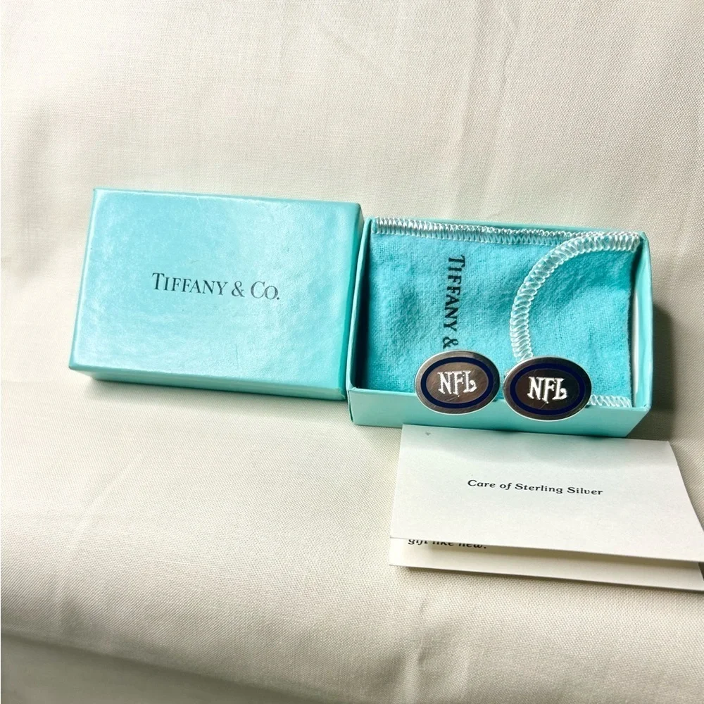 Authentic Tiffany & Co. NFL Sterling Silver Cufflinks with Box and Felt Pouch